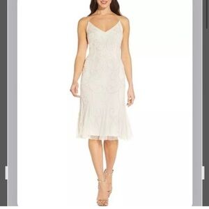 NWT Adrianna Papell Beaded V-neck Spaghetti Cocktail Dress in Ivory Size 8